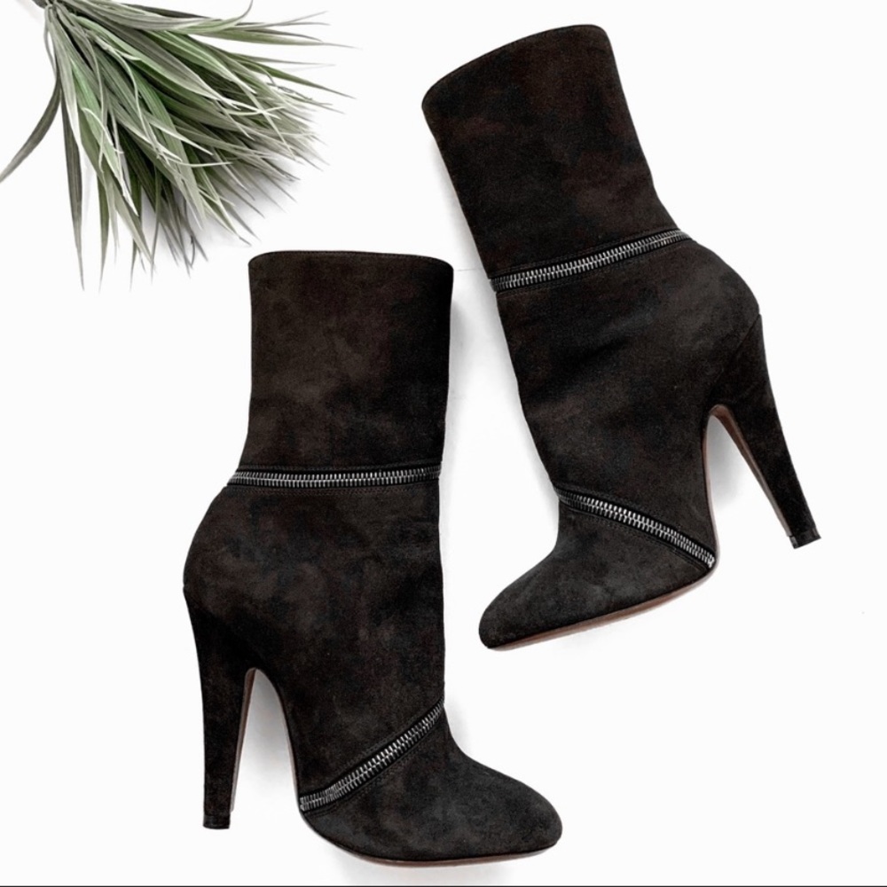 Alaia Zipper Suede Ankle Boots booties Black